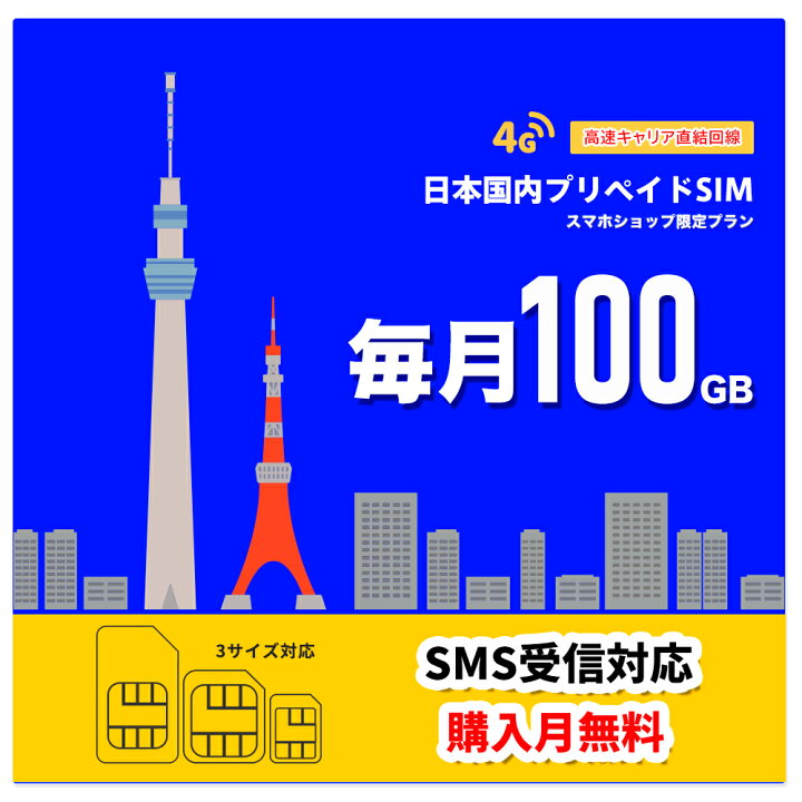 楽天市場】【超大容量】 毎月 100GB プリペイド SIM ［3/6/12ヶ月 