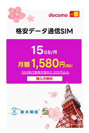 「お買い物マラソンキャンペーン実施中」【docomo回線】 プリペイド SIMカード 月額プラン ［毎月 15GB | 1ヶ月～12ヶ月選べる］ 購入月無料 mvno回線 ドコモ回線 Prepaid DATA SIM データ通信専用SIM プリペイドシム NTTドコモ通信網 サブ機 日本国内 物理SIM