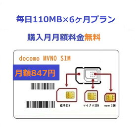 毎日110MB×6ヶ月プラン【購入月無料】　プリペイドSIMカード Docomo回線 日本高速データ通信 Japan Prepaid SIM card LTE対応 利用期限延長可能 テザリング可能 サブ機　契約不要　IoT SIM