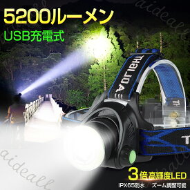 超高輝度 5200ルーメン ヘッドライト LED 充電式 ヘッドランプ 90°角度調整可能 ヘルメット ライト 防災 ズーム機能 IPX65防水 ヘッドライト 4モード 調整可能 超明るい 作業灯 懐中電灯 登山 ランニング 地震 防災 ギフト