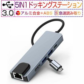 USB C ハブ USB Cドック 5in1ハブ 有線LAN イーサネット 変換アダプター 多機能 PD充電対応 超スリム 持ち運び便利 防熱強化 汎用性 MacBook Pro/ iPad Pro/ ChromeBook等に対応 ゆうパケット 送料無料
