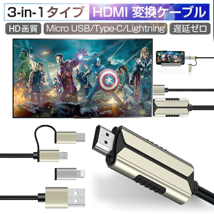 楽天市場 ミラーリングケーブル ミラーキャスト Iphone To Hdmi変換アダプタ ケーブル 低遅延 1080p高解像度 スマートフォンを大画面で楽しめる Ios Android兼用 リモートワーク ゆうパケット 送料無料 愛度楽天市場店