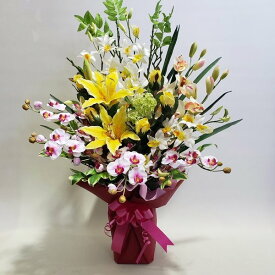 造花アーティフィシャルユリとシンビジュームと胡蝶蘭のアレンジ高さ85cm×巾55cm造花・光触媒
