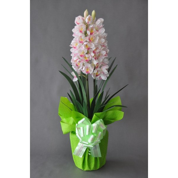 造花アーティフィシャルシンビジューム-白ピンク3本立 高さ85cm×巾40cm造花・光触媒
