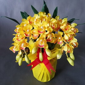 造花アーティフィシャルシンビジューム-黄3本立　高さ35cm×巾25cm造花・光触媒