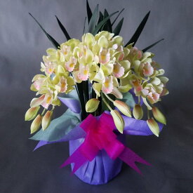 造花アーティフィシャルシンビジューム-白ピンク3本立　高さ35cm×巾25cm造花・光触媒