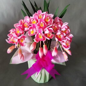 造花アーティフィシャルシンビジューム-ピンク3本立　高さ35cm×巾25cm造花・光触媒