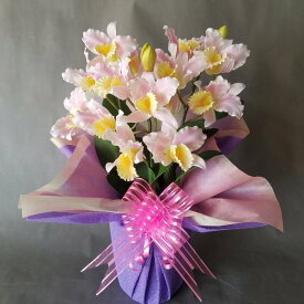 造花アーティフィシャルカトレアM-黄ピンク3株入り　高さ35cm×巾20cm造花・光触媒