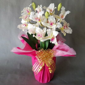 造花アーティフィシャルカトレアM-白ピンク3株入り　高さ35cm×巾20cm造花・光触媒