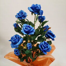 造花アーティフィシャルバラ（大輪）-ブルー1株立　高さ75cm×巾40cm造花・光触媒