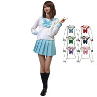 セーラー服 コスプレ 長袖 【S～6XL/6色】カラフル（ピンク 紫 赤 緑 紺 水色）大きいサイズ JK 制服 男…