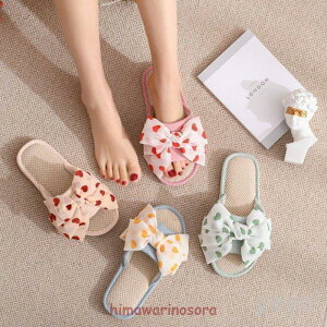 春夏 リネンサンダル スリッパ ルームシューズ 麻 前開き 家庭用 カップル 和風 リネンスリッパ 可愛い 蝶結び 抗菌衛生 男性 女性 通気性