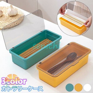 カトラリーケース 整理ボックス 収納ボックス 蓋付き 水切り板付き キッチン用品 箸入れ 長方形 クリア 半透明 無地 シンプル スプーン フォーク