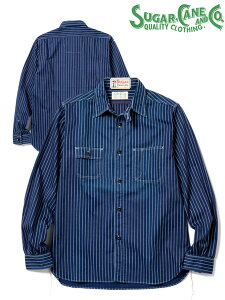 SUGAR CANE / FICTION ROMANCE 8.5oz.WABASH STRIPE WORK SHIRT/SC25551-421)ONE-WASH/SUGAR_CANEiVK[P[jSIZE S/M/L/XL [ԕi]