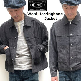 GO OUT掲載 Big Mike ビッグマイク ウール ヘリンボーン ウール トラッカー ジャケットWOOL HERRINGBONE JACKET 102216002 Natural Black Olivve アメカジ ワークブランド カバーオール送料無料 スプリング ギフト♪