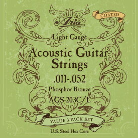 【メール便・送料無料・代引不可】ARIA アリア AGS-203C/L [11-52] アコギ用 コーティング弦 3セットパック ×1パック(計3セット)