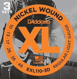 【メール便・送料無料・代引不可】D’Addario ダダリオ EXL110-3D エレキギター弦 3セットパック ×1パック(計3セット)