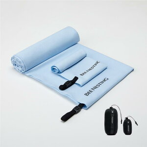 BeeNesting 超軽量 速乾タオル 特大判&小さいセット マイクロファイバー スポーツタオル コンパクトに収納可能なポケット付き バックパッキング 旅行 登山 ビーチ ジム 水泳 ヨガ用 (ブルー、2