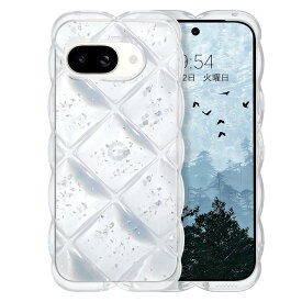 GUAGUA Google Pixe 9A ケース クリア ウェーブ 菱形バック ピクセル 9a うねうね ケース 透明TPU キラキラ 菱形 凸凹 アルミ箔シルバー 可愛い 韓国 人気 スマホケース Pixe9a 耐衝撃 超軽量 おしゃれ バンパー ストラップホール付き グーグル ピクセル 9a なみなみ カバー
