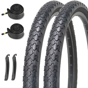 MOHEGIA 2組セット 26インチ 自転車タイヤ: 26×2.125インチ 57-559mm 全地形車用タイヤ(クルーザー/シティバイク/MTB/BMX) - 折り畳み式 ビ 交換用タイヤ、米式チューブ、タイヤレバー - ブラック