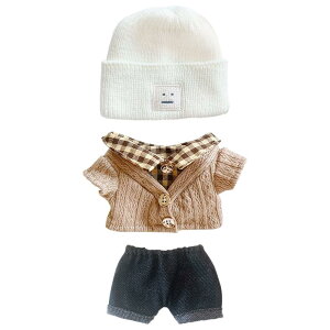 niannyyhouse 人形の服 20cm 着せ替え 帽子+セーター+半ズボン 3点セット 格子縞のセーター ぬいぐるみ 用 綿人形の服 人形ベビー服 (c2)