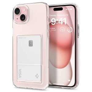 Spigen �y�n��18�N�̋Z�p�́z iPhone 15 Plus �P�[�X �J�[�h���[ �N���A �ČRMIL�K�i ���^ �N���X�^���E�X���b�g ACS06667 (�N���X�^���E�N���A)
