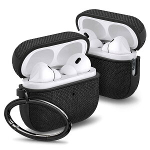 Spigen Airpods Pro2 �P�[�X �t�@�u���b�N ���C�����X�[�d �Ή� �J���r�i �����O ����~�߃t�B���� �t�� �Ռ� �z�� �y�� �L�Y�h�~ �ϏՌ� ACS05483 (�u���b�N)