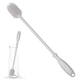 Uervoton ボトルブラシ 水筒 洗う ブラシ シリコン製 30.5cm 長柄 抗菌 ボトル洗い コップ ステンレスボトル ペットボトル 洗浄 水筒 掃除 哺乳瓶 シリコンブラシ グレー