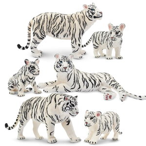 TOYMANY 6PCSホワイトタイガーフィギュア 野生動物フィギュア トラモデルセット 親子 家庭 リアルな動物模型 人気おもちゃ 玩具 誕生日プレゼント クリスマス 新年 飾り物 コレクション 6歳以