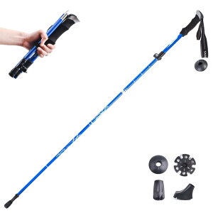 TRIWONDER トレッキングポール 折りたたみ 登山ストック ウォーキングポール 軽量アルミ製 コンパクト 収納バッグ付属品付き (ブルー - 130cm(1本))