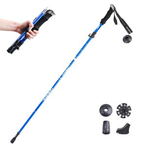 TRIWONDER トレッキングポール 折りたたみ 登山ストック ウォーキングポール 軽量アルミ製 コンパクト 収納バッグ付属品付き (ブルー - 110cm(1本))