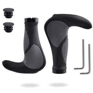YAPJEB グリップ 自転車 ロング ハンドルグリップ 滑り止め 衝撃吸収 疲れにくい 握り姿勢変更 ハーフ マウンテンバイク クロスバイク 折り畳み自転車 内径22.2mm 汎用 左右セット (ブラック(ロ