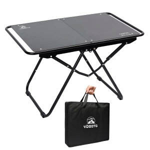 YOGOTO アルミ製キャンプテーブル IGT対応 折りたたみ式テーブル 軽量 頑丈 天板取り外し可能 防錆 耐熱仕様 アウトドア BBQ ソロキャンプに最適 コンパクト収納 キャリーバッグ付き (ブラック)