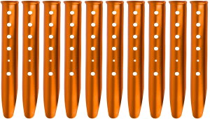 テントペグ U字ペグ スノーペグ アルミ合金 軽量 U型 風に強い 砂地 砂浜 浜辺 雪 ビーチ ドア キャンプ用具 タープ張り 31cm 10本セット (オレンジ)