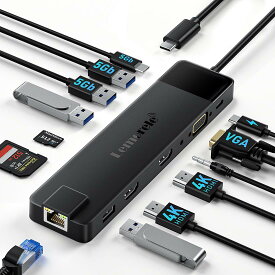 ドッキングステーション hdmi 2つ LAN USB C ハブ13-in-1 MST Type C 4K デュアル HDMI 拡張 トリプル ディスプレイ 4K 3画面 拡張 ドック HDMI2ポート VGA、USB-C PD100W 、USB3.0*2＋USB2.0*2、3.5mmオーディオ音声、SD＆TFカードリーダー、RJ45(1Gbpsイーサネット)