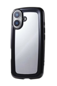 エレコム iPhone 16 ケース ぷっくり 耐衝撃 背面硬度5H 背面ミラー ハイブリッド 薄型 軽量 ワイヤレス充電対応 ストラップホール付き ストラップホルダーシート付 ブラックフレーム×ミラー