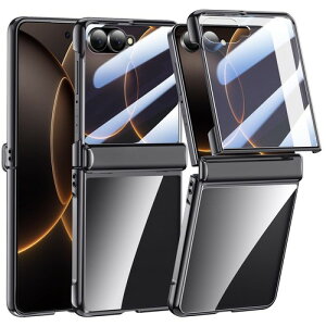 OURJOY Galaxy Z Flip7 �p �P�[�X �q���W�ی� �d�C���b�L���H�o���p�[ �N���A�w�� ��̌^�K���X�t�B���� �T�u��ʕی�u�u���b�N�v