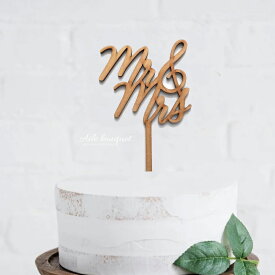 日本製 mr&mrs ケーキトッパー　木製　木 ウェディングケーキ 結婚式 リゾート　カリグラフィー　筆記体　上品　ナチュラル