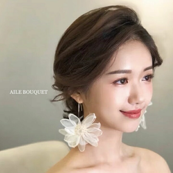 楽天市場】大ぶりピアス シフォン 花 花びら ピアス ペタルピアス 