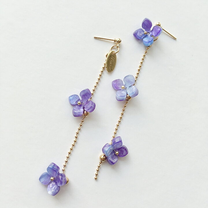 楽天市場】紫陽花 アジサイ 花びら ピアス イヤリング ロング 花 青 紫 