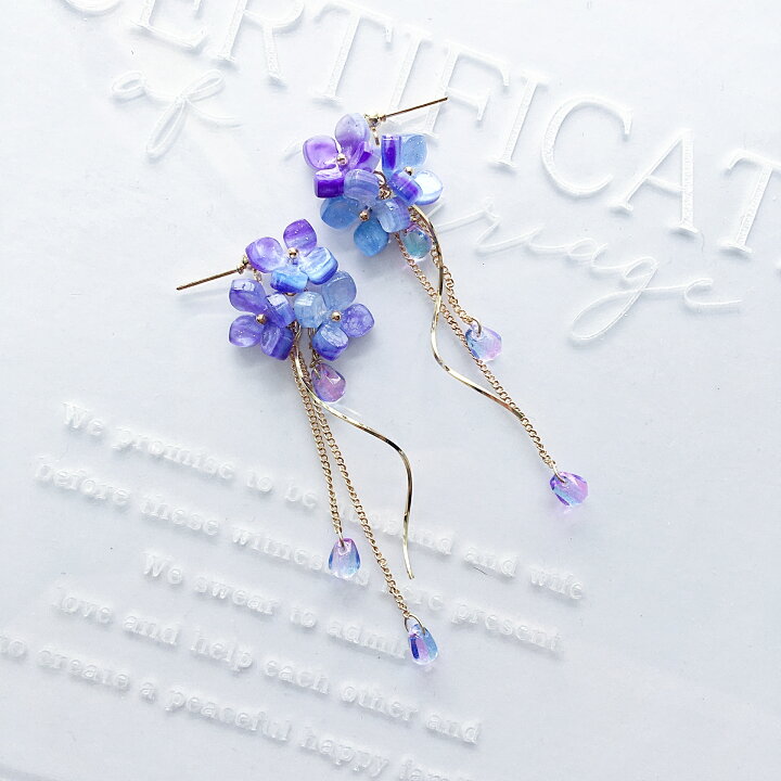 楽天市場】紫陽花 アジサイ 花びら ピアス イヤリング ロング 花 青 紫 