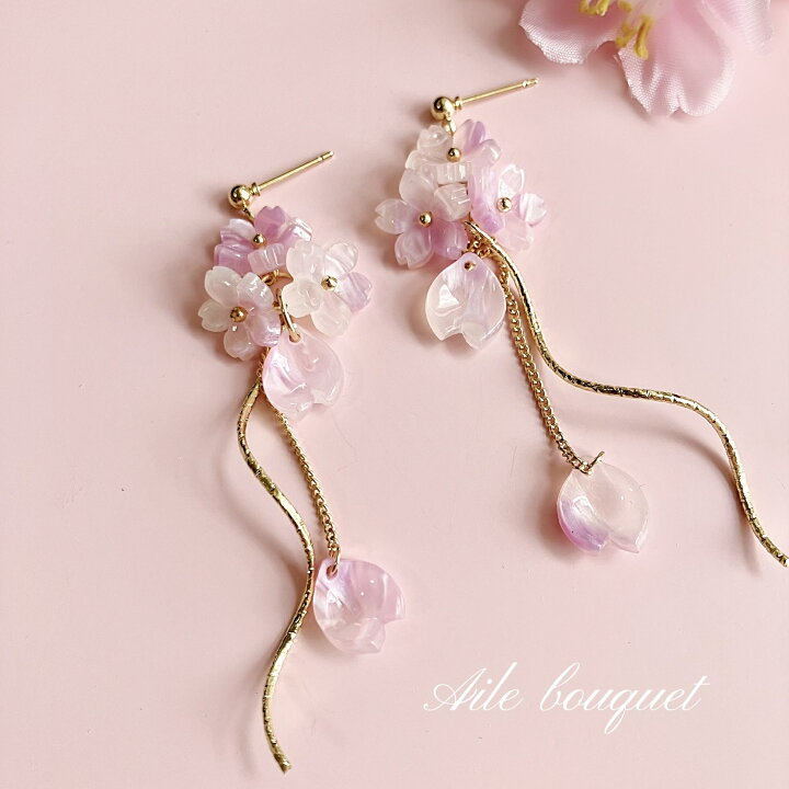 楽天市場】桜 サクラ 花びら ピアス イヤリング ロング 花 青 紫 