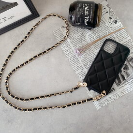 【17シリーズ入荷】 iPhoneキルティングケースストラップ　iphone全機種　iPhoneレザーケース　スマホショルダー　チェーンケース　キルティング　キルティングショルダーストラップ　キルティングスマホケース