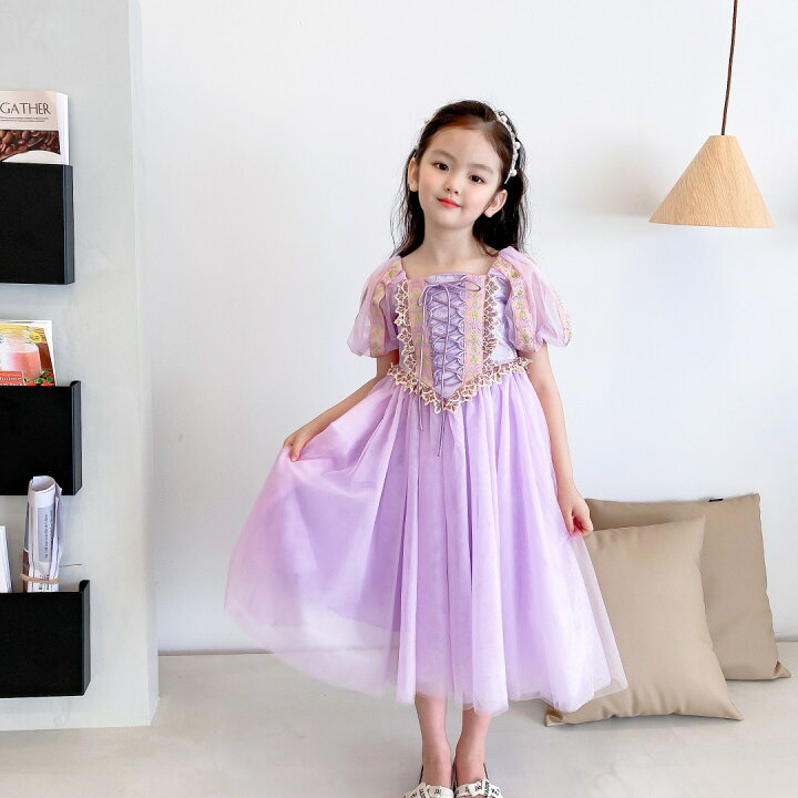 楽天市場 ラプンツェル ドレス 半袖 春夏 高品質 100 110 1 130 140 キッズ 子供 衣装 プリンセス プリンセスドレス ロング コスチューム コスプレ ハロウィン クリスマス お姫様 なりきり コス 仮装 子ども 女の子 プレゼント 当日発送 エールピュア