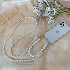 【優良ショップ★ 連続4冠獲得】 iPhoneパールストラップ　スマホショルダー ショルダーストラップ　ストラップホルダー付き　スマホストラップ　パールショルダーストラップiPhone全機種