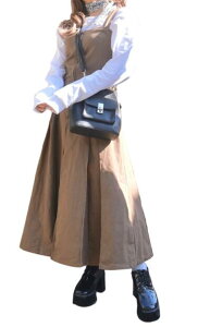 2type Strap Box Pleats Long Onepiece (brown)�@��������