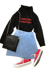 Irregular Hem Wrap Denim Mini Skirt (light blue) �t�����g �{�^�� �E�F�X�g �L�k �x���g���[�v �J�b�g�I�t cut off �� cotton ADG A.D.G �G�[�f�B�[�W�[ ��������