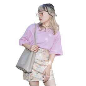 Basic T-shirts&Glitter Flower Mini Skirt 2P SET (pink&beige) レディース Tシャツ ミニスカート　2Pセット　セットアップ　PINK　ピンク　BEIGE　ベージュ　カジュアル　フラワー　花柄　可愛い　かわいい　ライナー付き　A.D.G　エーディージー　送料無料