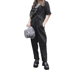 Double Breasted S/S Jumpsuit (black)　レディース　ジャンプスーツ　ブラック　BLACK　黒　ショートスリーブ　半袖　オールインワン　ワンピース　女性　洋服　ファッション　おしゃれ　お洒落　アパレル　A.D.G　エーディージー