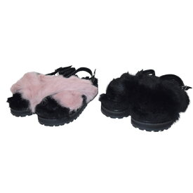 (全2色)CROSS BELTED FUR SHOES　レディース　シューズ　サンダル　ファー　ベルト　ブラック　黒　ピンク　24.0　24.5　おしゃれ　カジュアル　かわいい　ギャル　原宿系　ガーリー　キレカジ　ストリート　フェミニン　春　夏　秋　ADG　A.D.G　エーディージー